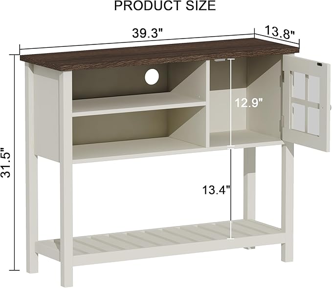 ChooChoo Farmhouse Coffee Bar Cabinet, Buffet Cabinet with Storage, Sideboard Buffet with Glass Door, Console Table for Kitchen, Hallway, Entrance, White
