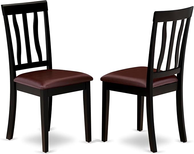 East West Furniture LGAN9-BCH-LC 9 Piece Kitchen Table & Chairs Set Includes a Rectangle Dining Room Table with Butterfly Leaf and 8 Faux Leather Upholstered Chairs, 42x84 Inch, Black & Cherry