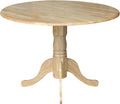 IC International Concepts, 42" Round Dual Drop Leaf Pedestal Dining Table, Solid Real Wood, Sturdy Parawood, Natural