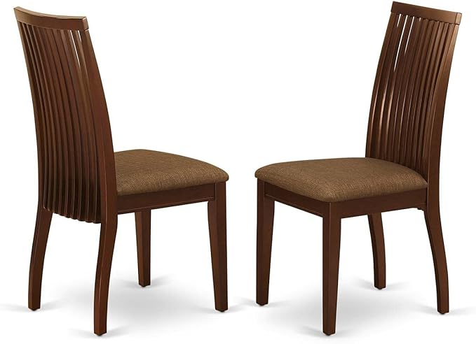 East West Furniture HLIP5-MAH-C 5 Piece Dinette Set for 4 Includes a Round Dining Room Table with Pedestal and 4 Linen Fabric Kitchen Dining Chairs, 42x42 Inch, Mahogany