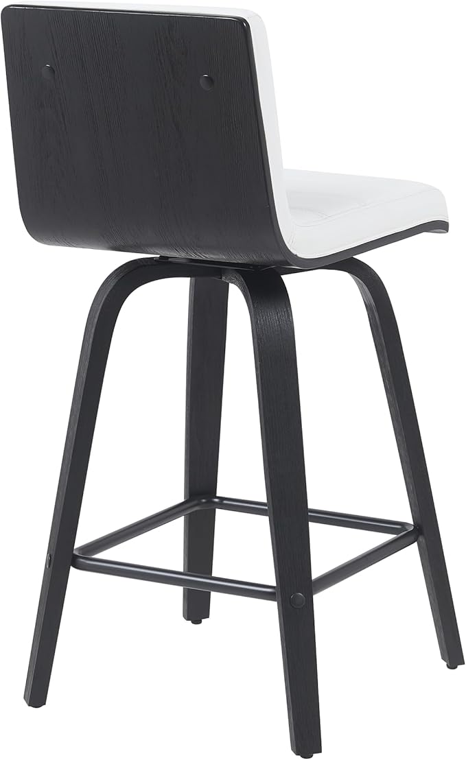 Armen Living Vienna Modern Swivel 26" Counter Height Barstool with White Faux Leather and Black Wood Finish