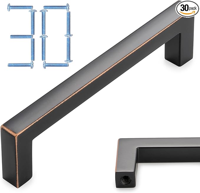 KOOFIZO Solid Square Bronze Kitchen Cabinet Handles Oil Rubbed Bronze Cabinet Pulls, 30 Pack 5 Inch Bronze Hardware for Kitchen Cabinets Drawers Dresser Cupboard Bedroom Bathroom