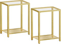 HOOBRO Set of 2 Side Tables, 2-Tier End Table, Nightstands for Tight Spaces, Tempered Glass Bedside Tables, Modern Metal Frame, for Office, Bedroom, Living Room, Study, Gold GD76BZP201