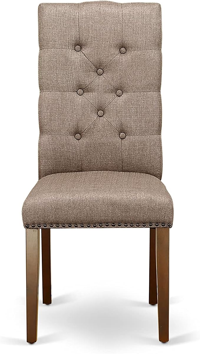 East West Furniture OXEL5-MAH-16 5 Piece Dining Room Table Set Includes a Square Kitchen Table and 4 Dark Khaki Linen Fabric Parson Dining Chairs, 36x36 Inch, Mahogany