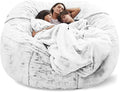 Giant Fur Bean Bag Chair Cover for Kids Adults, (No Filler) Living Room Furniture Big Round Soft Fluffy Faux Fur Beanbag Lazy Sofa Bed Cover (Snow Black, 7FT)