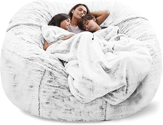 Giant Fur Bean Bag Chair Cover for Kids Adults, (No Filler) Living Room Furniture Big Round Soft Fluffy Faux Fur Beanbag Lazy Sofa Bed Cover (Snow Black, 5FT)