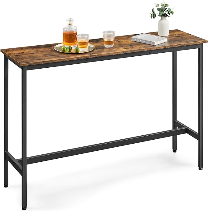 VASAGLE Bar Table, Narrow Long Kitchen Dining Table, Sturdy Metal Frame, Industrial, 15.7 x 55.1 x 35.4 Inches, Rustic Brown and Ink Black ULBT140B01
