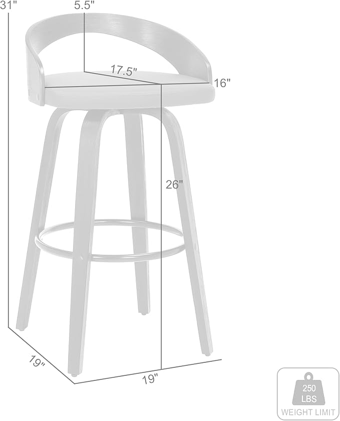 Armen Living Sonia 26" Counter Height Swivel Cream Faux Leather and Walnut Wood Bar Stool - Set of 2