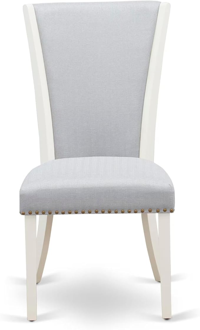 East West Furniture V027VE005-5 5 Piece Dinette Set for 4 Includes a Rectangle Dining Room Table with V-Legs and 4 Grey Linen Fabric Upholstered Parson Chairs, 40x72 Inch, Multi-Color