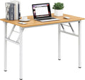 Need Folding Desk for Home Office 39-3/8 inch Length Modern Folding Table Computer Desk No Install Needed Teak Color Desktop White Frame AC5BW(100 * 60)