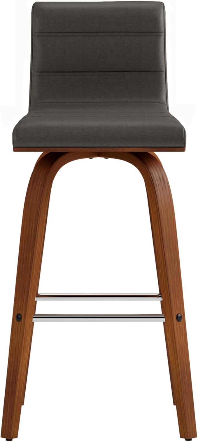 Armen Living Vienna 26" Swivel Counter Stool in Walnut Wood Finish with Gray Faux Leather - Set of 2