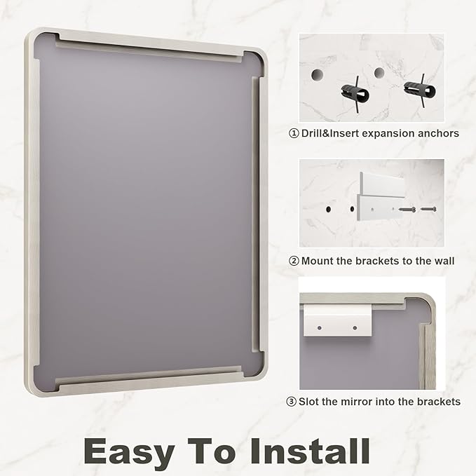 40x32 Inch Brushed Nickel Bathroom Mirror, Brushed Silver Metal Framed Wall Mirror, Rounded Corner Rectangle Modern Vanity Mirror, Tempered Glass, Anti-Rust, Shatterproof (Horizontal/Vertical)