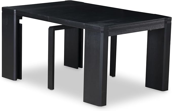 X07EL-BC6-35 - 10-Pc Kitchen Table Set a Rectangular Dining Table with a coffee Table wooden Bench & 7 Doeskin Linen Fabric Dining Chair, 39x120 Inch, Wire Brushed Black