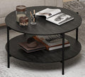 Round Coffee Table, 2-Tier 32.9" Circle Coffee Tables with Storage Wood Rustic Farmhouse Center Circular Coffee Table for Living Room Bedroom Balcony Office - Grey
