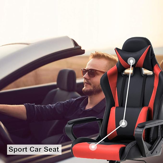 BestOffice Computer Executive Desk Office Chair with Lumbar Support Headrest For Women, Men, Red