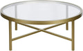 Henn&Hart 36" Wide Round Coffee Table with Glass Top in Brass, Modern coffee tables for living room, studio apartment essentials