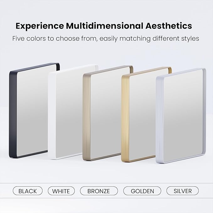 White Bathroom Mirror 48x30 Inch, White Metal Framed Bathroom Mirror for Wall, Rounded Rectangle Matte Bathroom Vanity Mirror, Tempered Glass, Anti-Rust, Horizontal/Vertical
