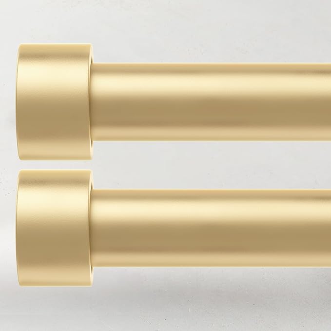 2 Pack Curtain Rods for Windows 28 to 48 Inch(2.3-4ft), 1 Inch Gold Curtain Rods Set, Adjustable Heavy Duty Curtain Rod for Patio Bedroom Living Room, Modern Drapery Rods, Size 32"- 60"