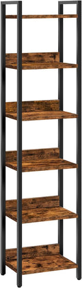 Bookshelf, 6-Tier Bookcase, Standing Book Shelf for Small Space, Storage Shelf Organizer, for Living Room, Bedroom, Study, Balcony, Rustic Brown and Black BKHR6601