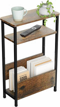 7.1" Narrow Side Table for Small Spaces, 3 Tier Small End Table with Magazine Holder, Slim/Skinny Nightstand/Bedside Table for Living Room, Bedroom, 15.4" L x 24.2" H