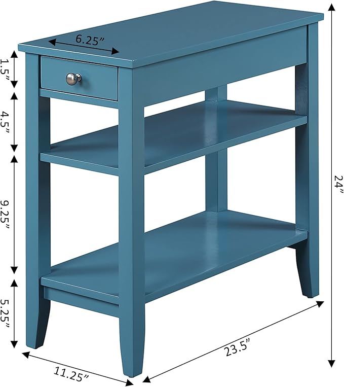 Convenience Concepts American Heritage Chairside End Table with Drawer 23.5" - Classic Living Room Table with Storage Shelf, Bedroom Nightstand, Blue