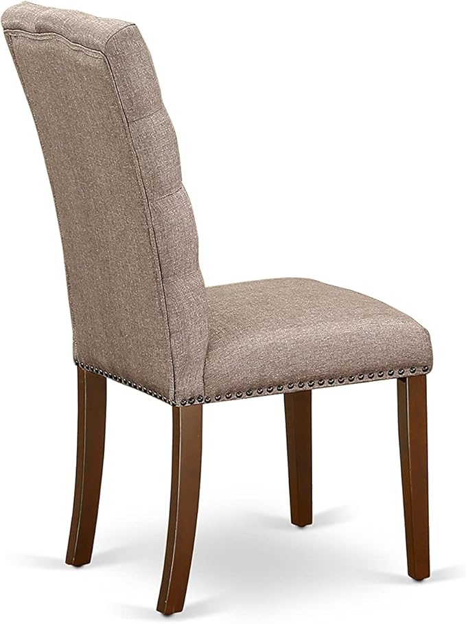 East West Furniture CAEL7-MAH-16 7 Piece Dining Room Table Set Consist of a Rectangle Wooden Table and 6 Dark Khaki Linen Fabric Upholstered Parson Chairs, 36x60 Inch, Mahogany
