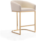 Manhattan Comfort Louvre 26 Inch Mid Century Modern Counter Height Bar Stools - Elegant Faux Leather Padded Seat, Stainless Steel Base with Footrest, Fully Assembled Barstools, Set of 1, Cream