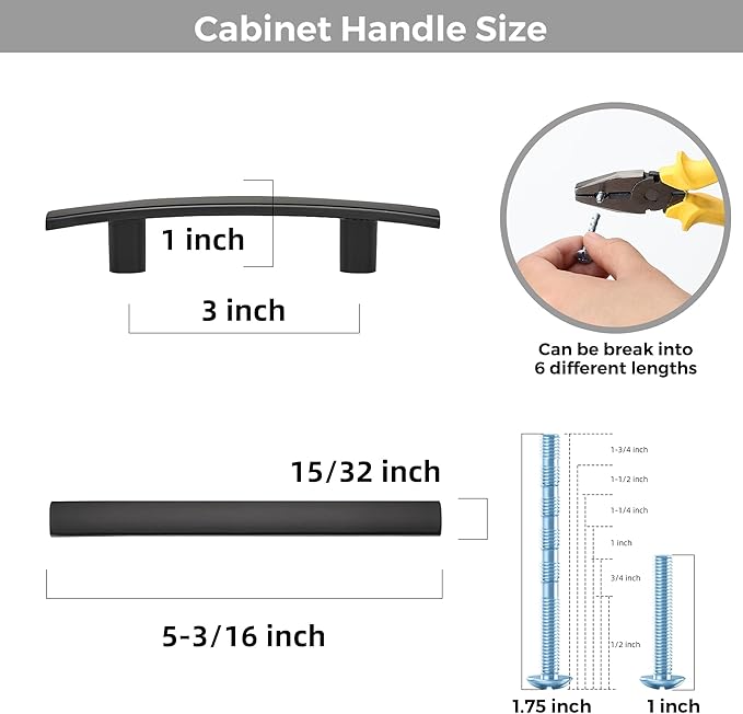 15 Pack Cabinet Handles 3" Hole Center - Curved Cabinet Pulls Black Drawer Pulls for Kitchen Cupboard Solid Hardware for Dresser Drawer Arch Hardware