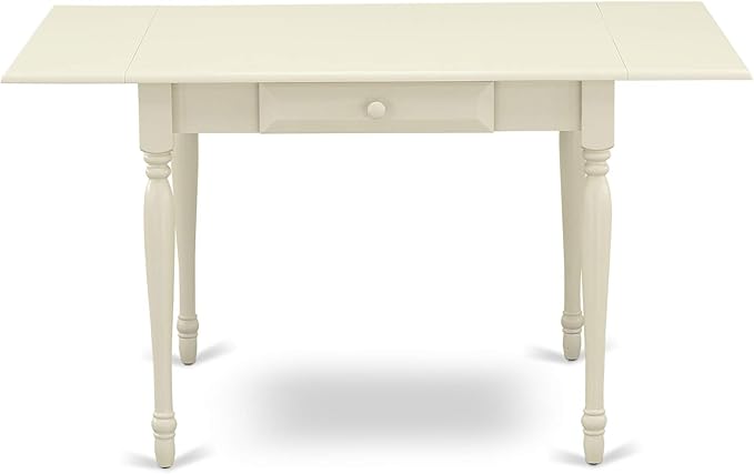 East West Furniture MZBA3-LWH-01 3 Piece Dining Room Table Set Contains a Rectangle Kitchen Table with Dropleaf and 2 Cream Linen Fabric Parson Dining Chairs, 36x54 Inch, Linen White