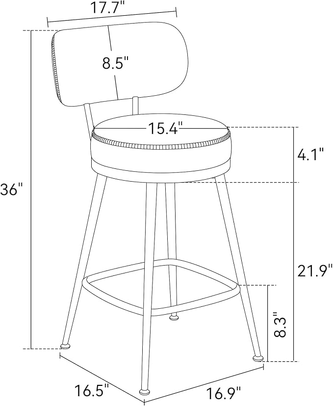 Counter Height Bar Stools, 26" H Swivel Barstools Set of 4, Faux Leather Kitchen Counter Stools with Back and Stylish Stitching, Metal Frame, Pub, Home Bar, Balck Green
