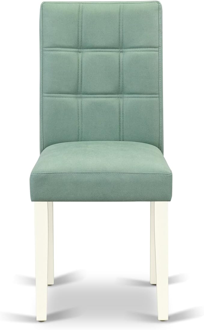 East West Furniture DOAS9-LWH-43 9 Piece Mid Century Modern Dining Table Set Consists A Wooden Dining Table and 8 Willow Green Polyester Fabric Upholstered Chairs, Linen White