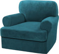 H.VERSAILTEX Sofa Cover 2 Piece T Cushion Armchair Slipcovers Velvet Couch Cover Furniture Protector Stretch T Cushion Sofa Covers for 1 Cushion Couch with 1 Individual T Cushion Covers, Deep Teal