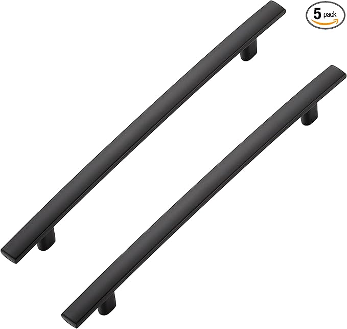 5 Pack Cabinet Handles 6.25" Hole Center - Curved Cabinet Pulls Black Drawer Pulls for Kitchen Cupboard Solid Hardware for Dresser Drawer Arch Hardware