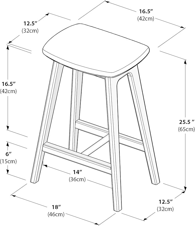 Plank+Beam Beryl Counter Height Stool - Mid-Century Modern Rubberwood Bar Stool with Faux Leather Seat, Metal Footrest, Easy Assembly, 4-Pack, Pecan/Toffee