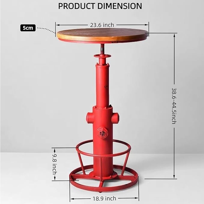 Vintage 38.6-44.4inch Height Adjustable Bar Table Industrial Fire Hydrant Design Pub Tables Farmhouse Cafe Cocktail Desk Rustic Bistro Table Swivel Wooden Top