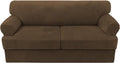 H.VERSAILTEX Sofa Cover 3 Piece T Cushion Sofa Slipcovers Thick Velvet Couch Cover Stretch T Cushion Sofa Covers for 2 Cushion Couch with 2 Individual T Cushion Covers, Bronze Brown