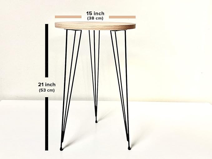 PAK HOME - Set of 2 End Table – Pine Wood Round Wood Sofa Side Coffee Tables for Small Spaces, Nightstand Bedside Table with Black Metal Legs for Bedroom, Living Room, Home Office, Balcony