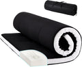 Tiita Queen Memory Foam Mattress Topper, 4" Thicken Futon Floor Mattress with Storage Bag and 2 Straps, Portable Roll Up Travel Car Camping Mattress Sleeping Pad, Black
