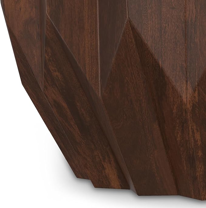 SIMPLIHOME Turnbull Coffee Table - 34 inch Wide Solid Mango Wood Living Room Table in Walnut, Contemporary Sculptural Table for Family Room with Faceted Drum Design and Geometric Cut Edges, Assembled