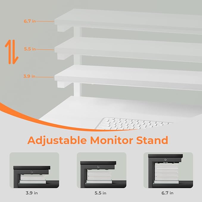 Computer Desk with Adjustable Monitor Stand, 39.4 in Small Desk with Reversible Storage Shelves, Office Desk with Spacious Desktop Spaces for Home Bedroom Workstation, White