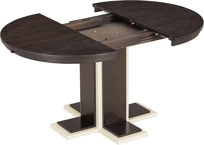 Mid-Century Modern Extendable Round Table with 16" Removable Leaf, Expandable Circular to Oval (42" to 58") Solid Wood Tabletop with Cross Design Trestle Legs for Kitchen Dining/Living Room