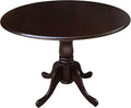 IC International Concepts, 42" Round Dual Drop Leaf Pedestal Dining Table, Solid Real Wood, Sturdy Parawood, Rich Mocha