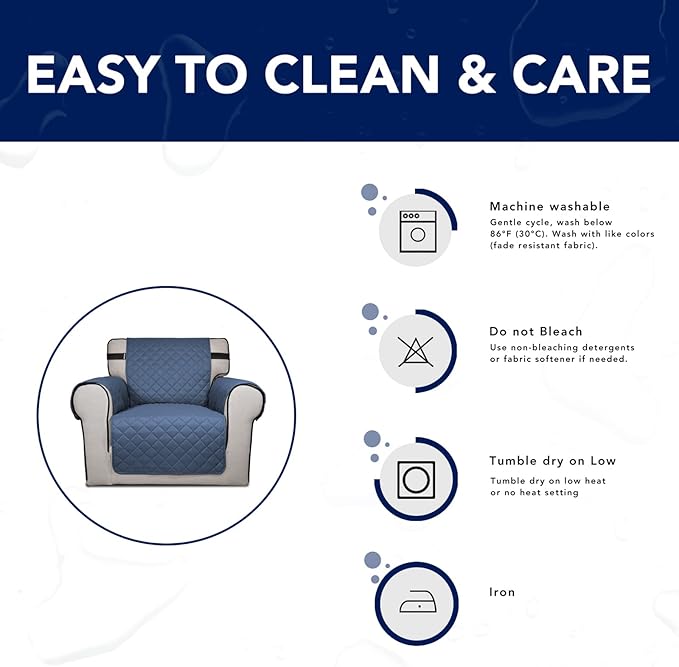 PureFit Reversible Sofa Cover Water Resistant Loveseat Couch Cover, Machine Washable Furniture Cover with Non-Slip Foam and Adjustable Strap for Dogs, Pets (Loveseat, Dark Blue/Light Blue)