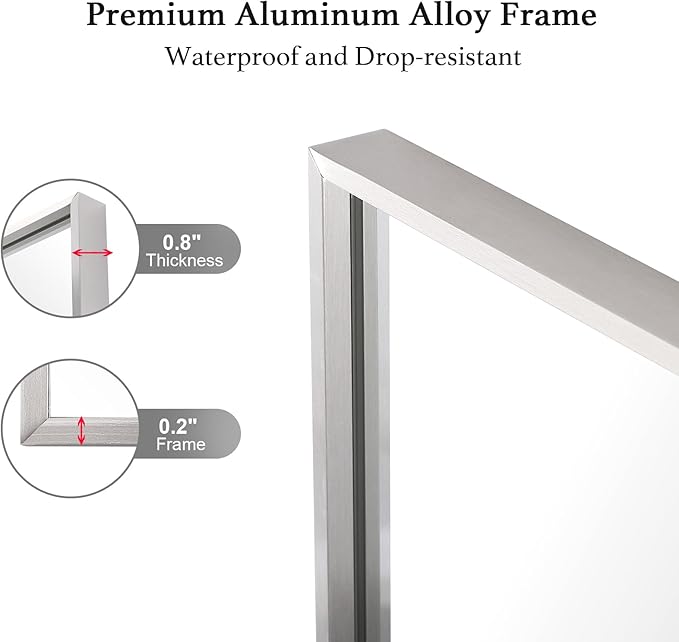 20x40 Inch Silver Bathroom Mirror - Copper-Free Mirror, Aluminum Alloy Frame Vanity Rectangle Wall Mounted Modern Mirror for Bedroom/Living Room/Porch Horizontal or Vertical