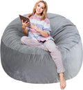 5 Ft Bean Bag Chairs for Adults with Memory Foam Filling, Comfy Bean Bag Sofa with Filler Included, Soft Dutch Velvet Fabric Beanbags,5 Foot, Grey