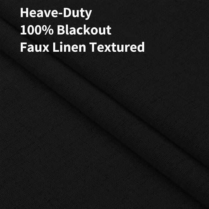 Joydeco Natural Linen Curtains 120 inch Length 2 Panels Set Burg 100% Blackout Patio Door Curtain Room Darkening Sliding Door Curtains Thermal Insulated Back tab Rod Pocket(105x120 inch, Black)
