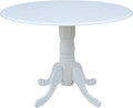 IC International Concepts, 42" Round Dual Drop Leaf Pedestal Dining Table, Solid Real Wood, Sturdy Parawood, White