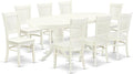 East West Furniture VAVA9-LWH-W 9 Piece Dining Room Table Set Includes an Oval Kitchen Table with Butterfly Leaf and 8 Dining Chairs, 40x76 Inch, Linen White
