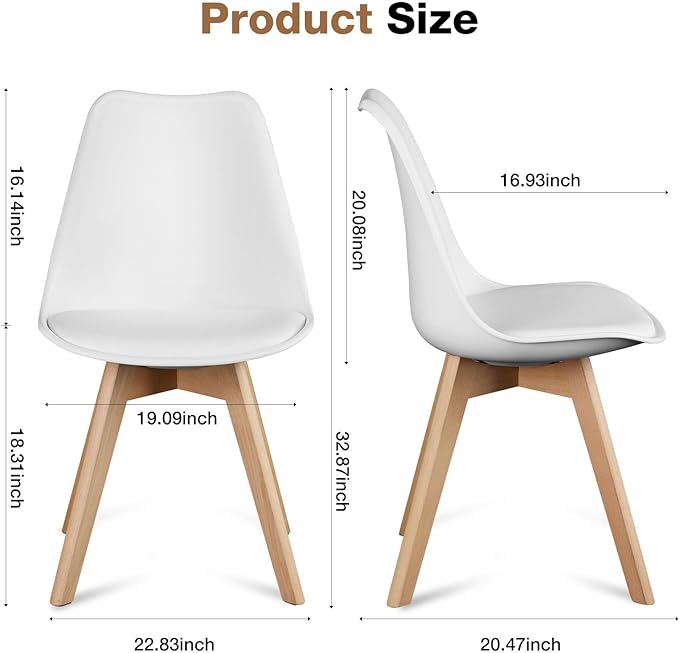 OLIXIS Dining Chairs Set of 8 Kitchen Mid Century Modern Chairs with Wood Legs and PU Leather Cushion for Living Room Bedroom Outdoor Lounge, White