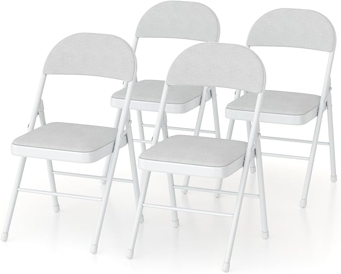 VECELO Padded Folding Chairs 4 Pack, Comfortable Cushioned Seat & Backrest with Steel Frame, for Office, Indoor Outdoor, Commercial Events, Light Grey